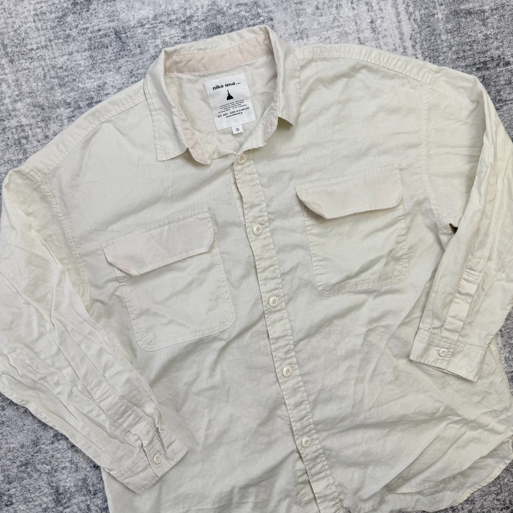 Niko And‎ ... Shirt Adult 3 Ivory Cream Lightweight Button Up Double Pocket